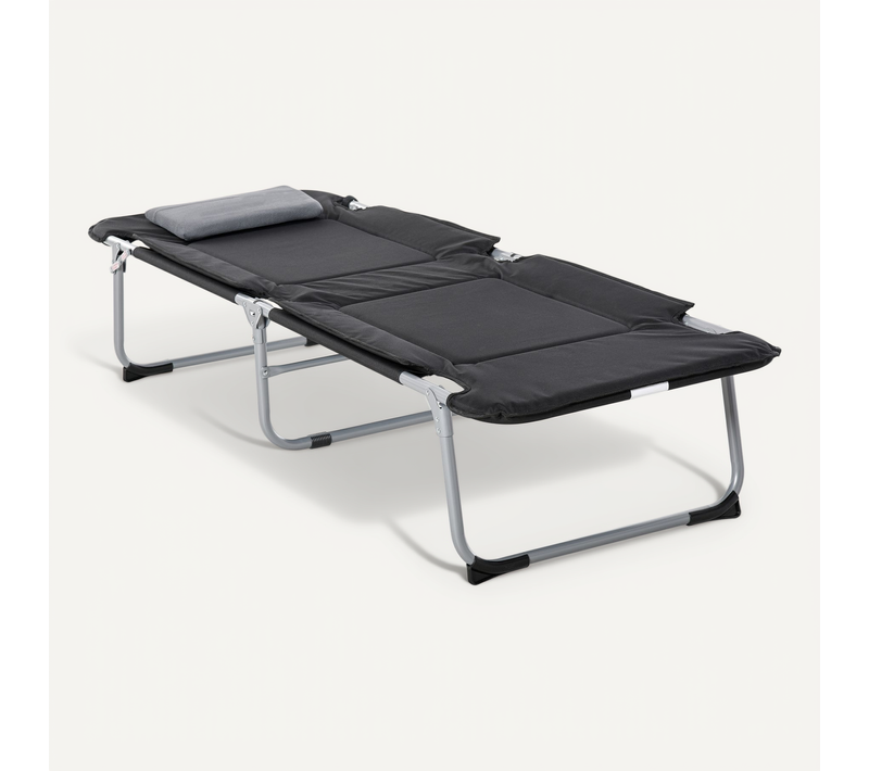 Lit De Camp Pliable Avec Matelas Grand Confort Métal Polyester Noir