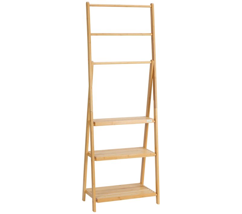 Porte-serviettes Pliable Autoportant 3 Barres 3 Étagères Bambou