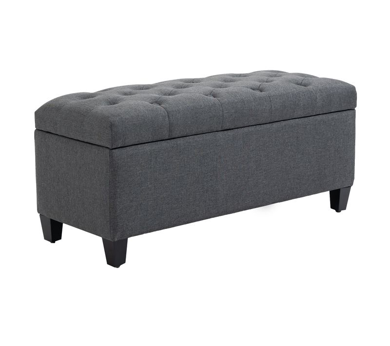 Banquette Coffre De Rangement Style Chesterfield Bois Noir Tissu
