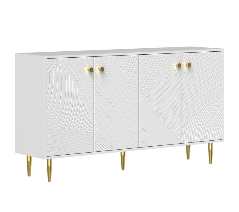 Buffet Design Graphique 4 Portes 2 étagères Doré Blanc