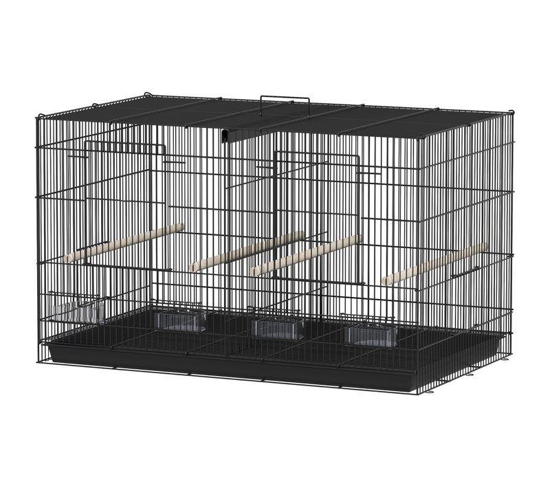 Cage à Oiseaux Volière Acier Avec Séparateur - Nombreux Accessoires - Noir