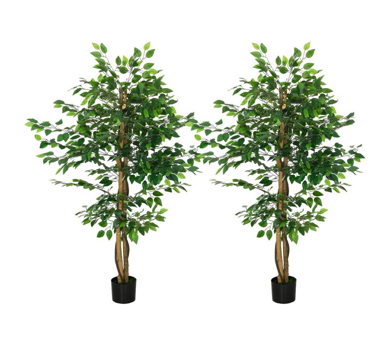 Lot De 2 Plantes Artificielles Ficus H.1,5 M Grand Réalisme Pot Inclus