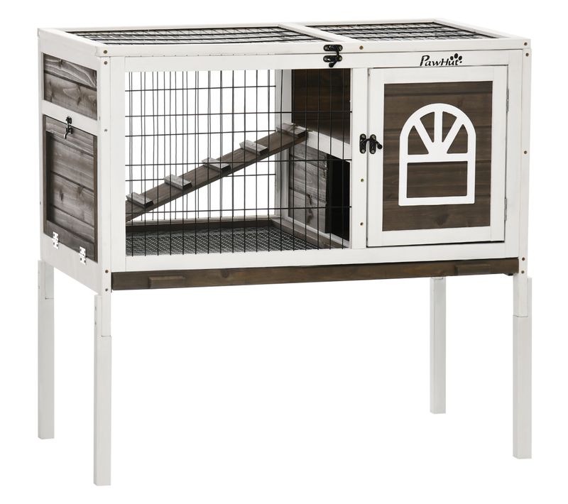 Clapier 2 Portes Verrouillables Toit Ouvrant Bois Foncé Blanc