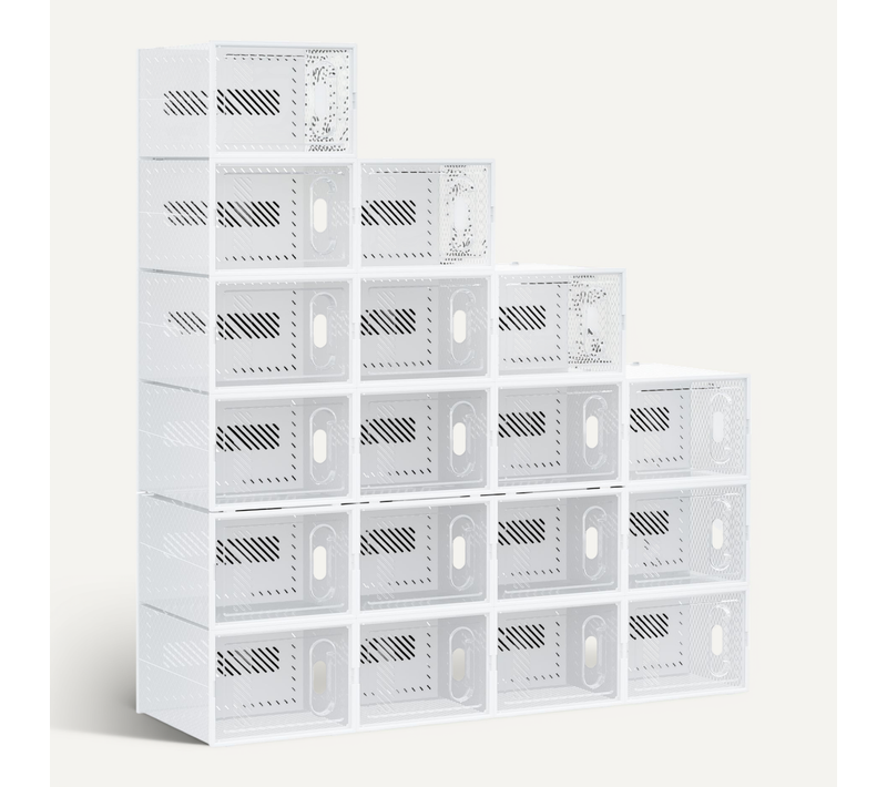 étagère Cube Modulable - 18 Cubes - Meuble à Chaussures - Pp Blanc Transparent