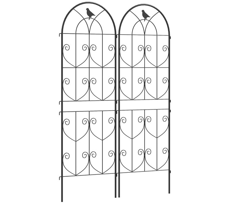 Lot De 2 Treillis De Jardin Effet Fer Forgé Oiseau - 50 X 150 Cm - Métal époxy Noir