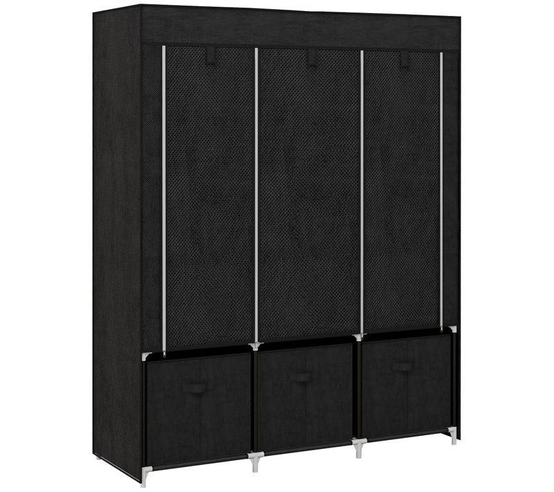 Armoire Penderie Pliable 5 Étagères 2 Tringles 3 Tiroirs Tissu