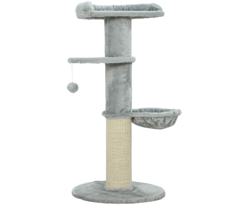 Arbre à Chat Design Gris Clair H.103cm Griffoir Hamac Plateformes Boule