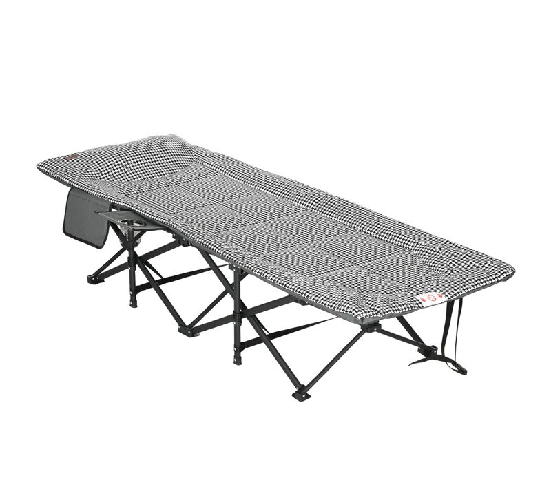 Lit De Camp Pliable Portable Design Motif Pied-de-poule Noir Blanc 68 x 190 cm