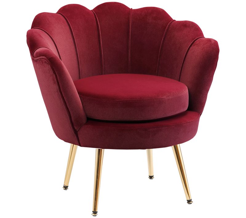 Fauteuil Design Coquillage Pieds Métal Doré Velours