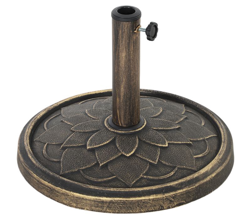 Pied De Parasol Rond Résine Imitation Fonte Motif Fleur Antique Bronze