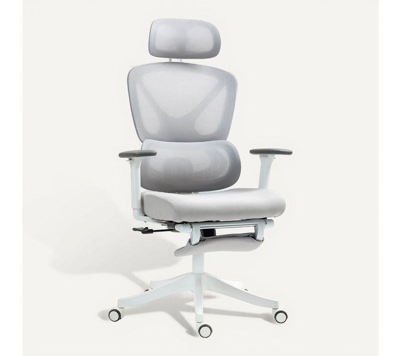 Chaise De Bureau Ergonomique Inclinable Réglable Blanc Gris