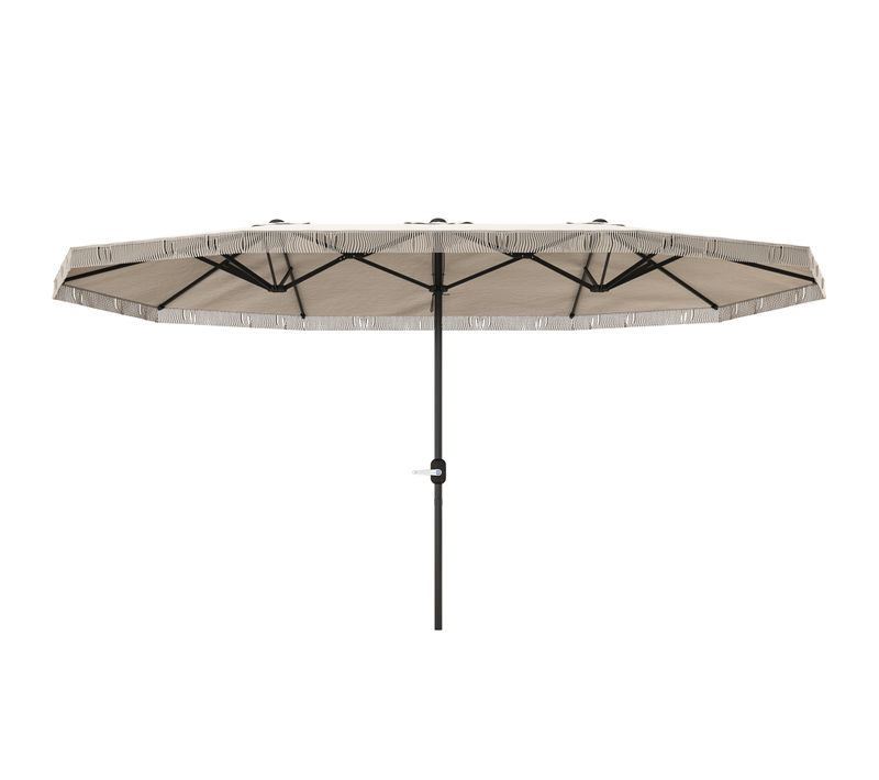 Parasol Style Bohème à Franges XXL Manivelle Métal Tissu Beige Clair