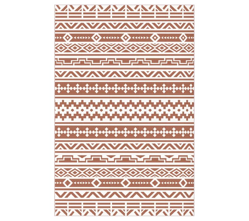 Tapis D'extérieur Réversible Dim. 1,8 X 2,7 M Motif Graphique Terracotta Beige