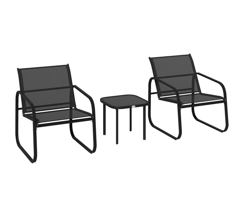 Ensemble Bistrot De Jardin Relax 2 Personnes 3 Pièces Acier Textilène Noir