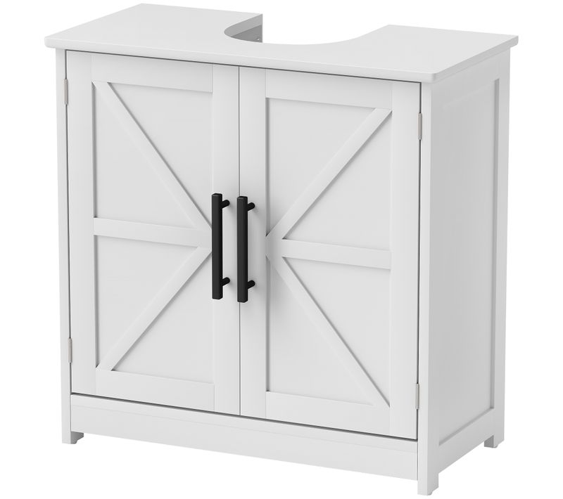 Meuble Sous Vasque Effet Rustique Chic 2 Portes étagère Blanc