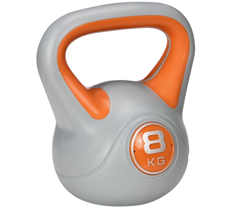 Kettlebell 8 Kg - Haltère Boule - Poignée Ergonomique - Pu Gris Orange
