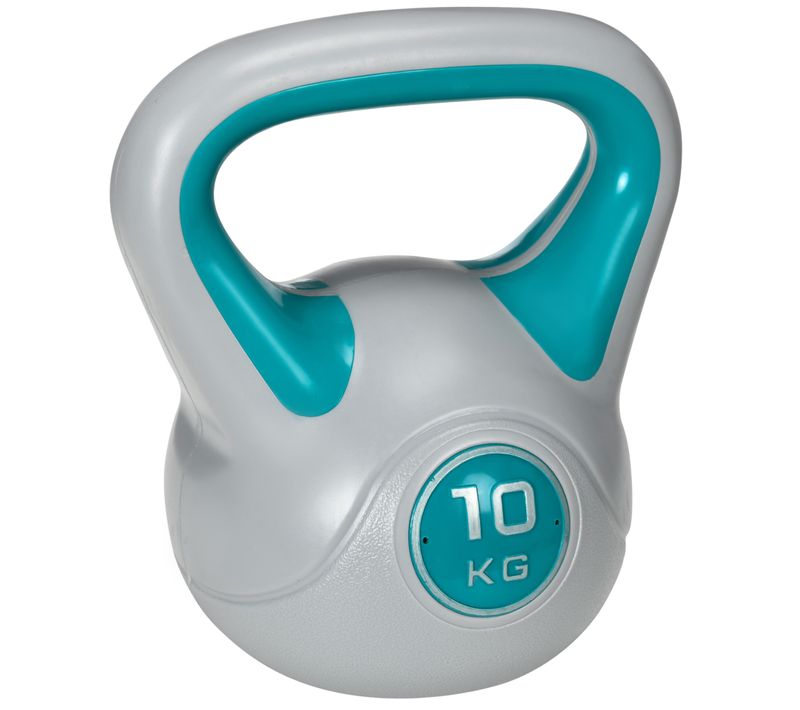 Kettlebell 10 Kg - Haltère Boule - Poignée Ergonomique - Pu Gris Bleu
