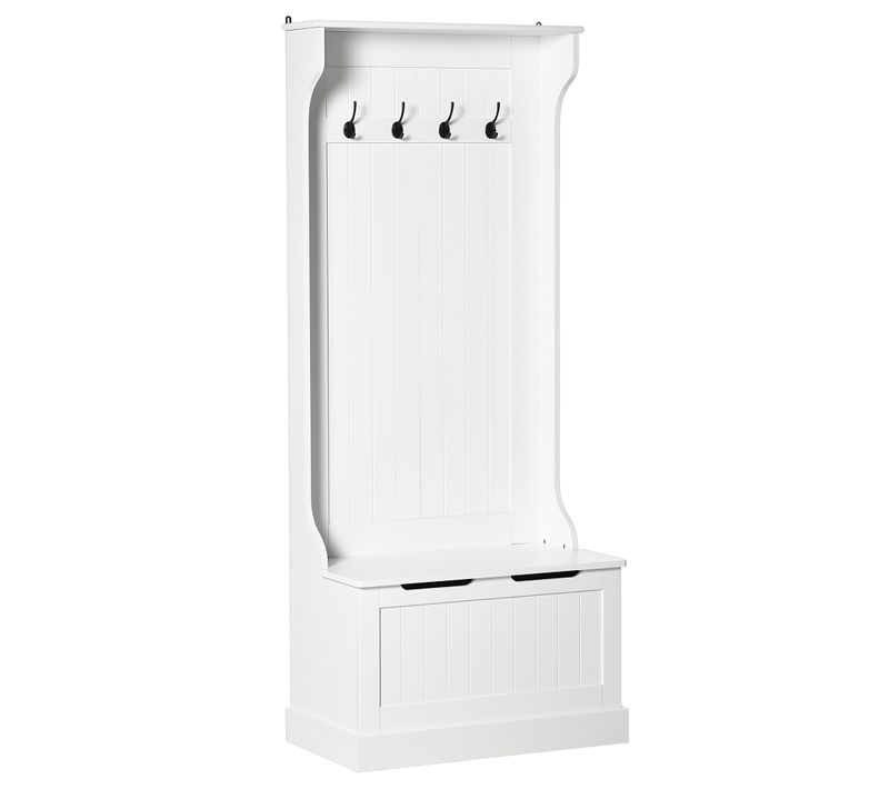 Vestiaire D'entrée Banc Coffre 4 Patères Doubles Blanc