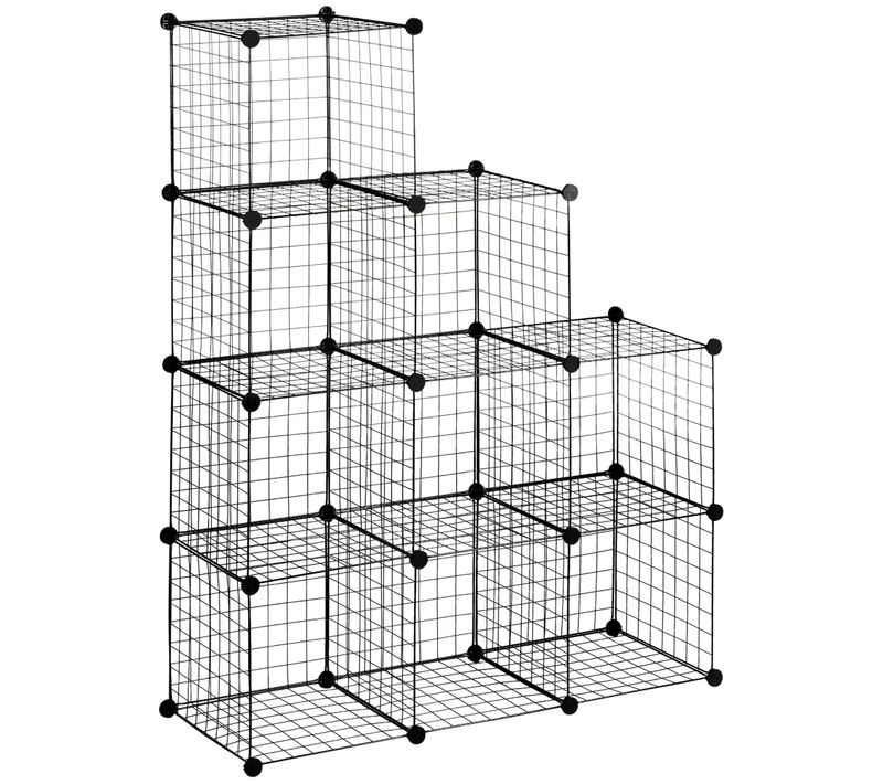 9 étagères De Rangement Empilables Cubique En Grillage Métallique Noir