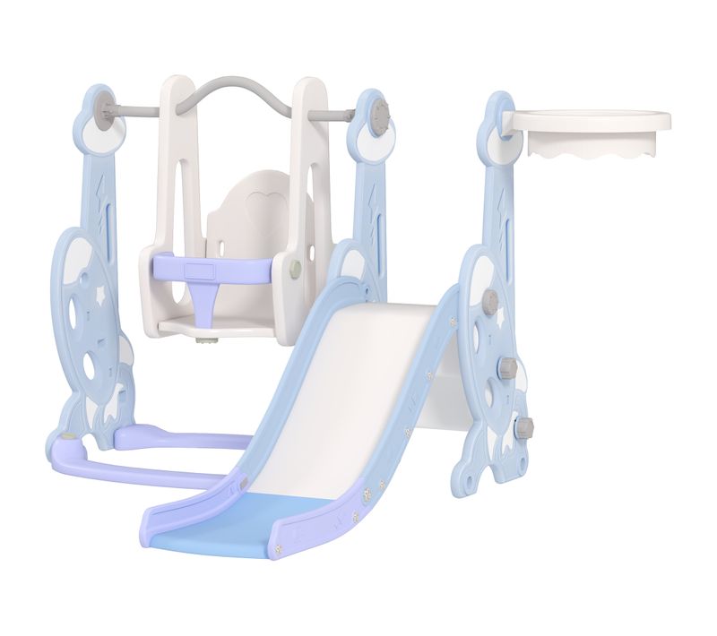 Toboggan Balançoire Panier Basket Enfant 3 En 1 Design Fusée Hdpe Blanc Bleu