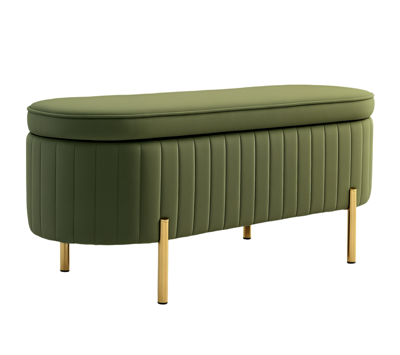 Banquette Coffre 2 En 1 Design Ovale Dim. 108x44x43cm Velours