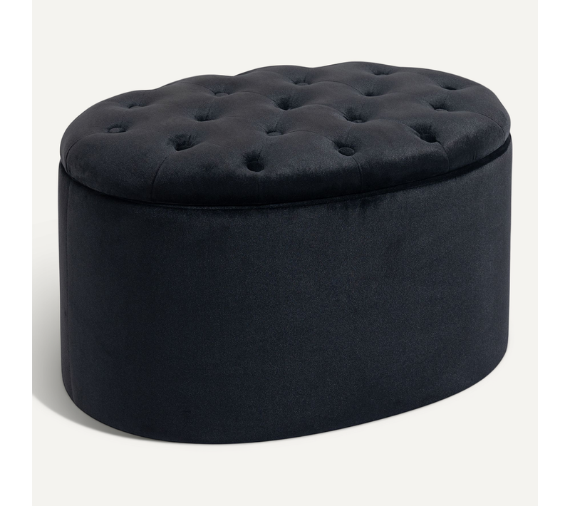 Pouf Ovale Style Chesterfield Capitonné 71 X 52 X 42 Cm Velours Noir