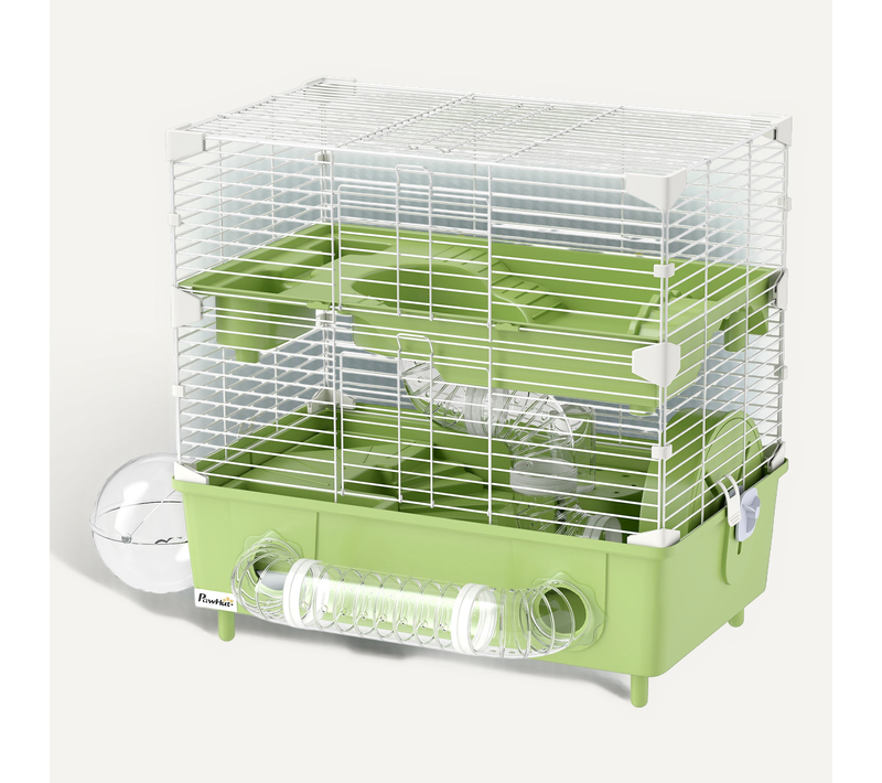 Cage Pour Hamster 2 Niv. Roue Sphère Bac à Sable Tuyaux Biberon
