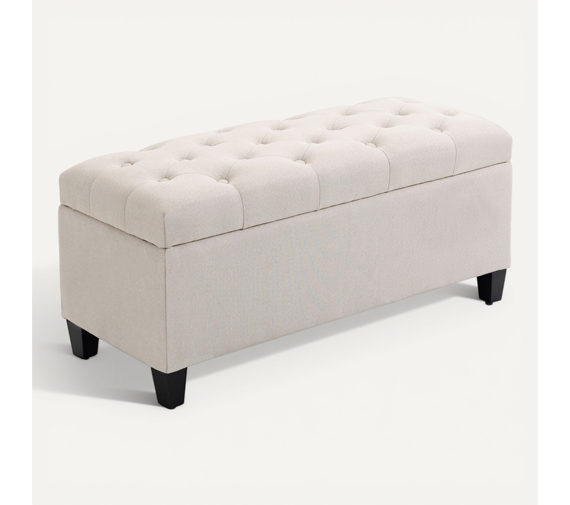 Banquette Coffre De Rangement Style Chesterfield Bois Noir Tissu