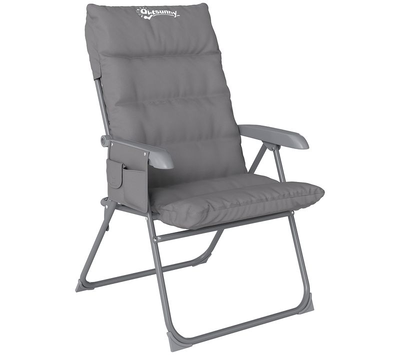 Chaise De Camping Pliante Rembourrée Inclinable Grand Confort Gris