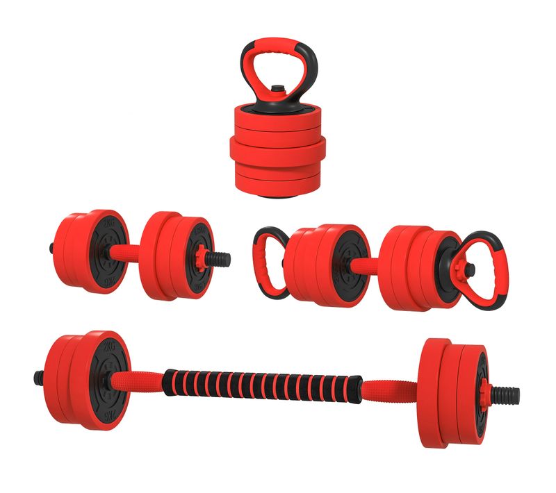 Kit Haltères Musculation Réglables 4 En 1 Total 20 Kg Noir Rouge