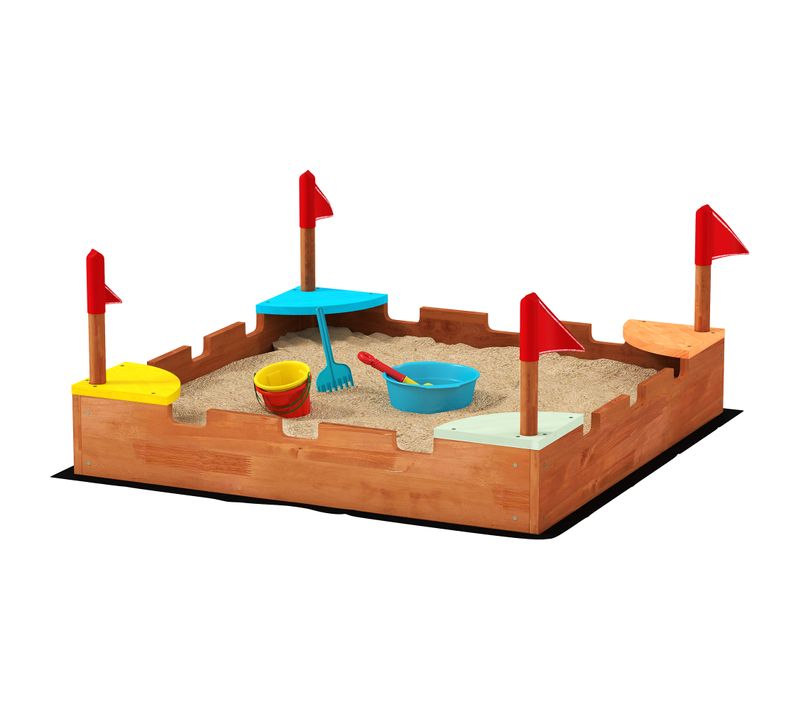 Bac à Sable En Bois Design Muraille 4 Drapeaux Et Sièges Doublure