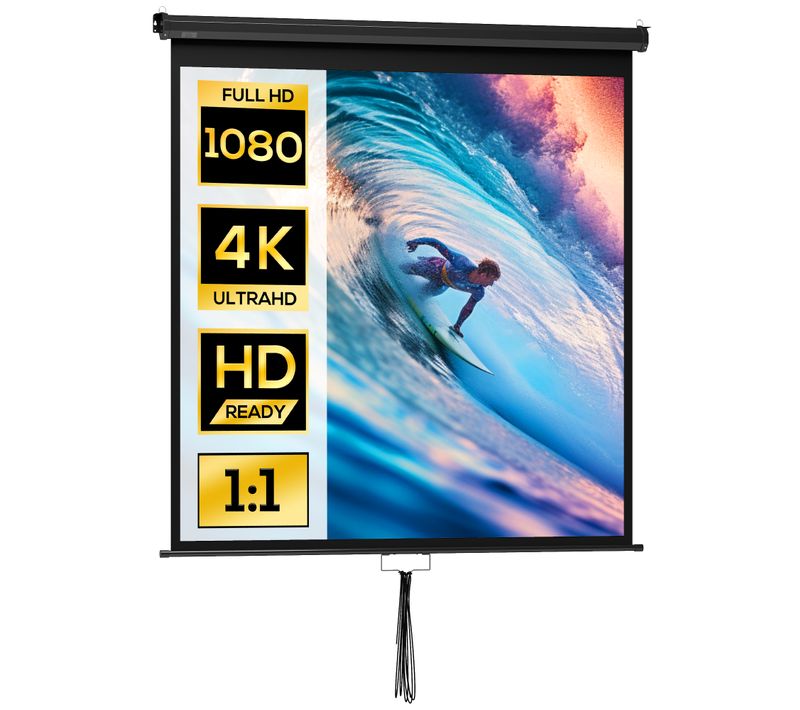 Écran De Projection Home-cinéma TV Format 1:1 85 Pouces 4k HD Métal Pvc