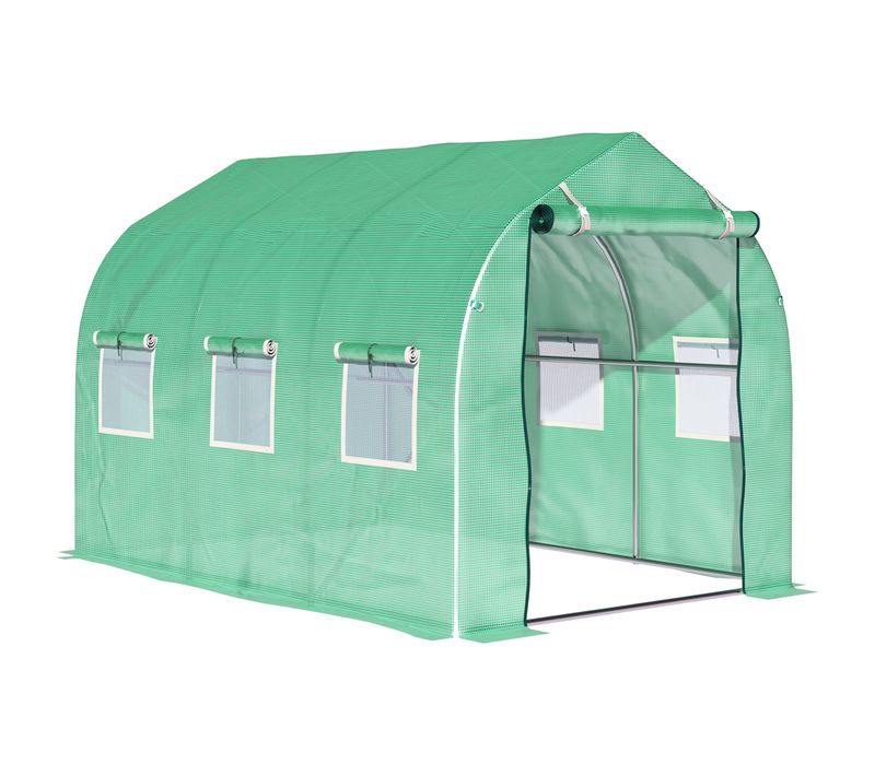 Serre De Jardin Tunnel 6 M² 6 Fenêtres Porte Zippée Acier Galvanisé Pe Vert