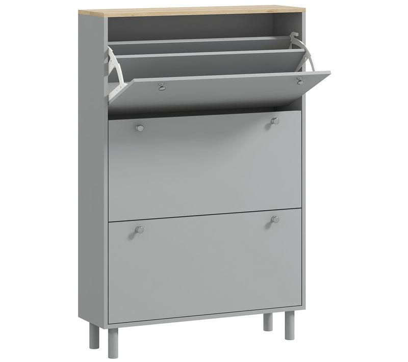 Meuble à Chaussures Sur Pieds 3 Portes Étagères Gris Effet Bois