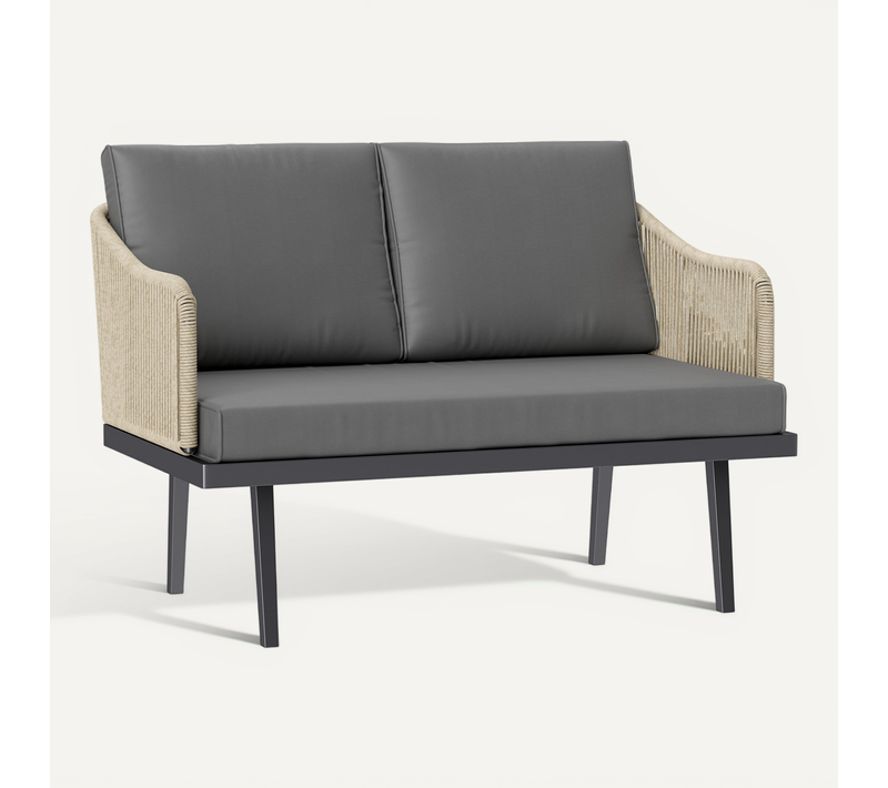 Canapé De Jardin 2 Places Design - 3 Coussins - Gris Naturel