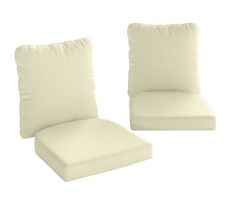 Lot De 2 Coussins Assise Dossier De Chaises De Jardin Polyester Blanc Cassé