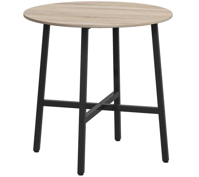 Table Ronde Dia. 80 Cm Style Industriel Acier Noir Aspect Bois Clair