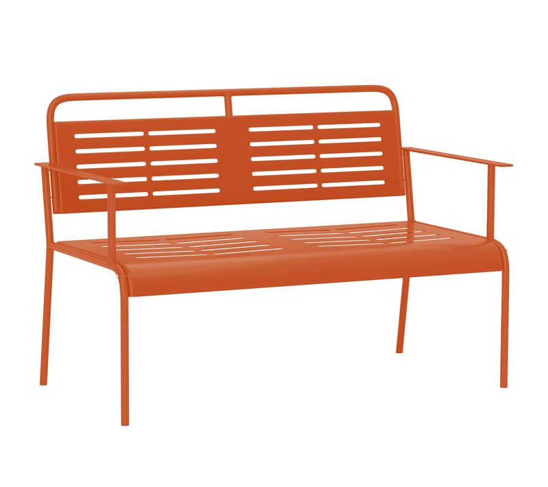 Banc De Jardin 2 Places Design Rétro Acier Assise Dossier Ajourés