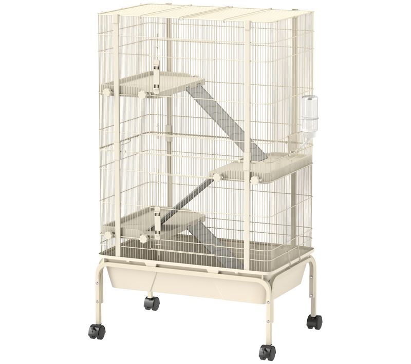 Cage Mobile Hamster Rongeur Furet 4 Niveaux 2 Portes - 69 X 44 X 120 Cm - Beige