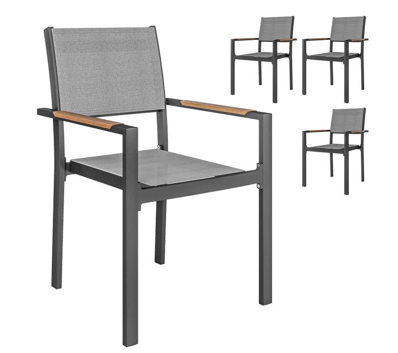 Lot De 4 Chaises De Jardin Alu Textilène Pvc Effet Bois