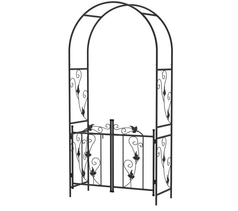Arche De Jardin Avec Portillon Treillis Style Fer Forgé Acier Thermolaqué Noir