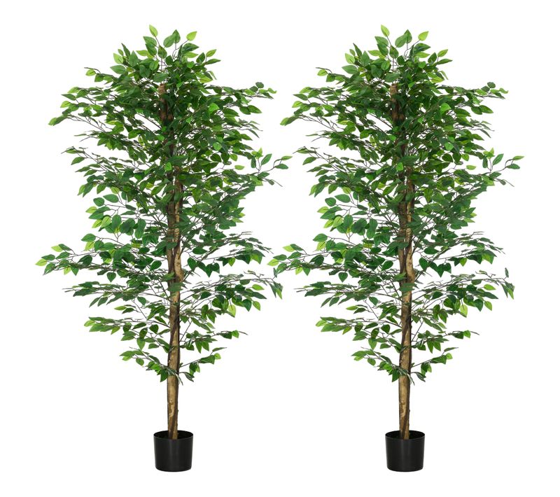 Lot De 2 Plantes Artificielles Ficus H.1,8 M Grand Réalisme Pot Inclus