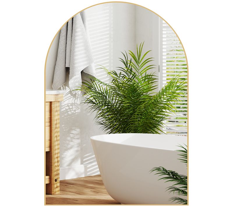 Miroir Mural Arqué 50 X 70 Cm Haute Définition Cadre Alliage Aluminium Doré