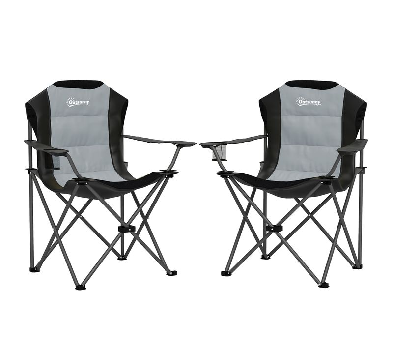 Lot De 2 Chaises Pliantes Rembourrées De Camping - Porte-gobelet - Gris