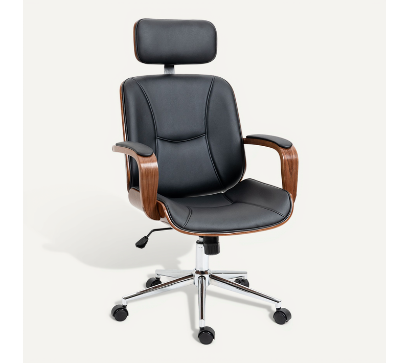 Chaise De Bureau Manager Réglable Design Bois Effet Noyer Synthétique Noir