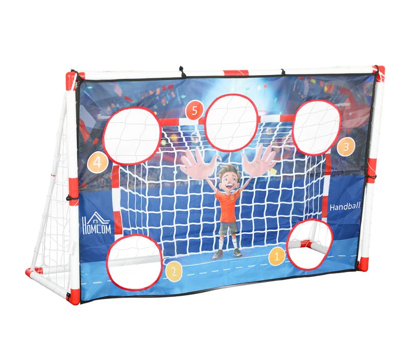 Cage De Handball Enfant 5 Zones Cibles - Balle, Pompe, Piquets Inclus - Blanc Rouge