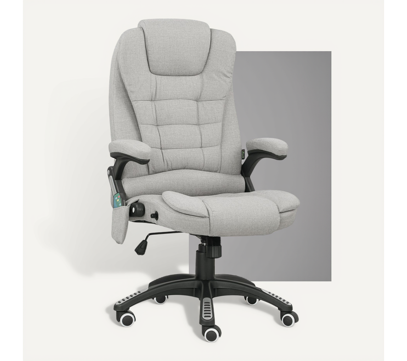 Fauteuil De Bureau Direction Massant Chauffant Réglable Gris Clair