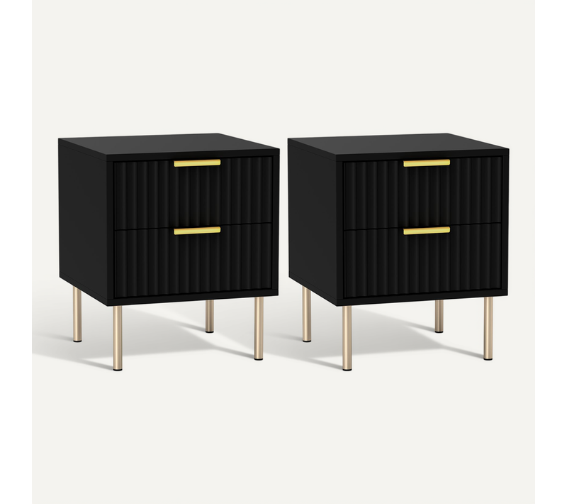 Chevet X 1 Design Contemporain 2 Tiroirs Effet Cannelé Noir