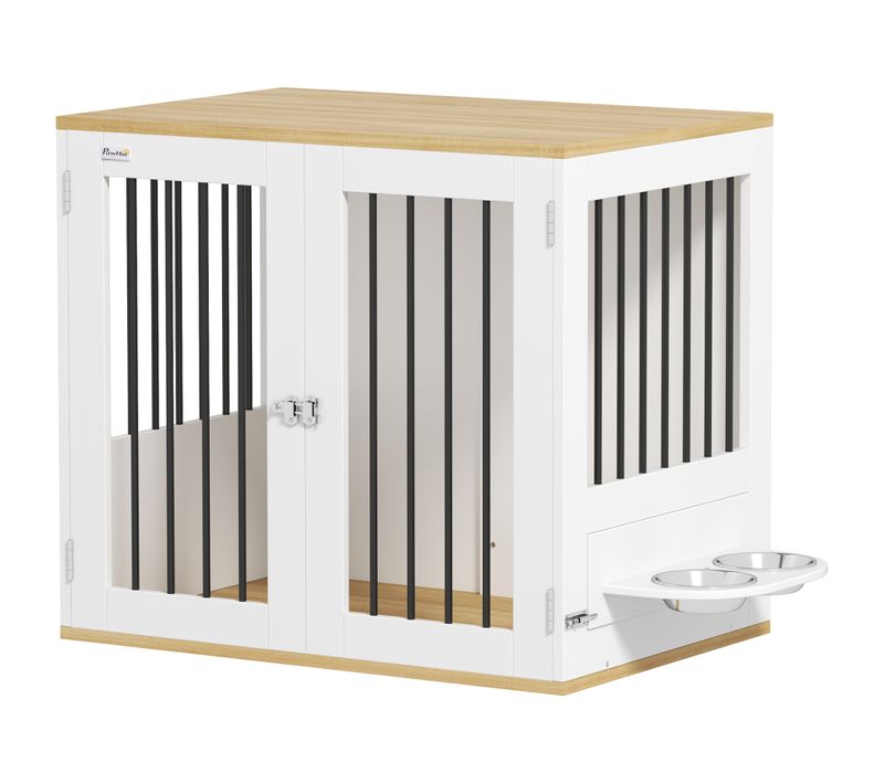 Cage Pour Chien En Bois 2 Portes 2 Gamelles