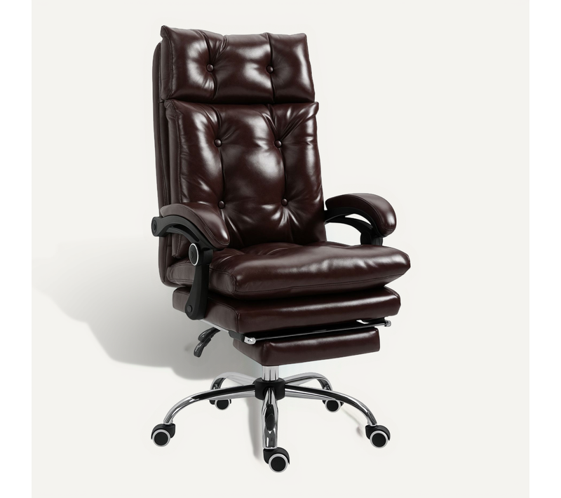 Fauteuil De Bureau Manager Style Chesterfield Inclinable Repose-pieds Synthétique Chocolat